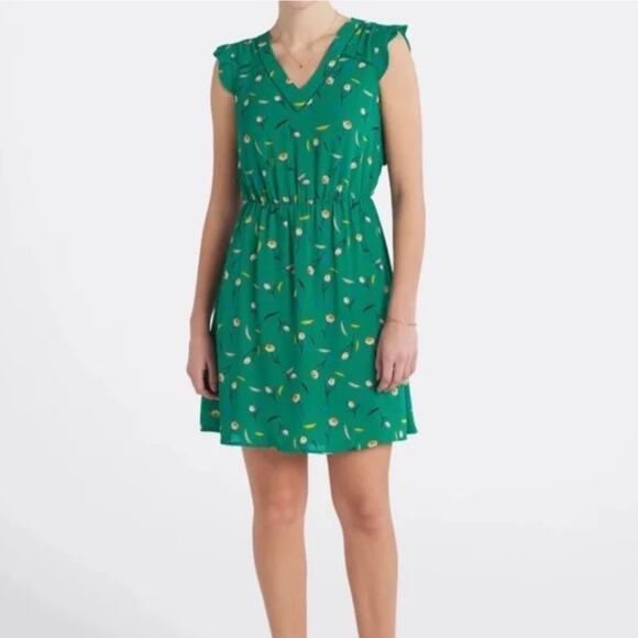 41 Hawthorne Mini Dress Womes L Midnight Green Floral Sleeveless Scalloped - Picture 1 of 7